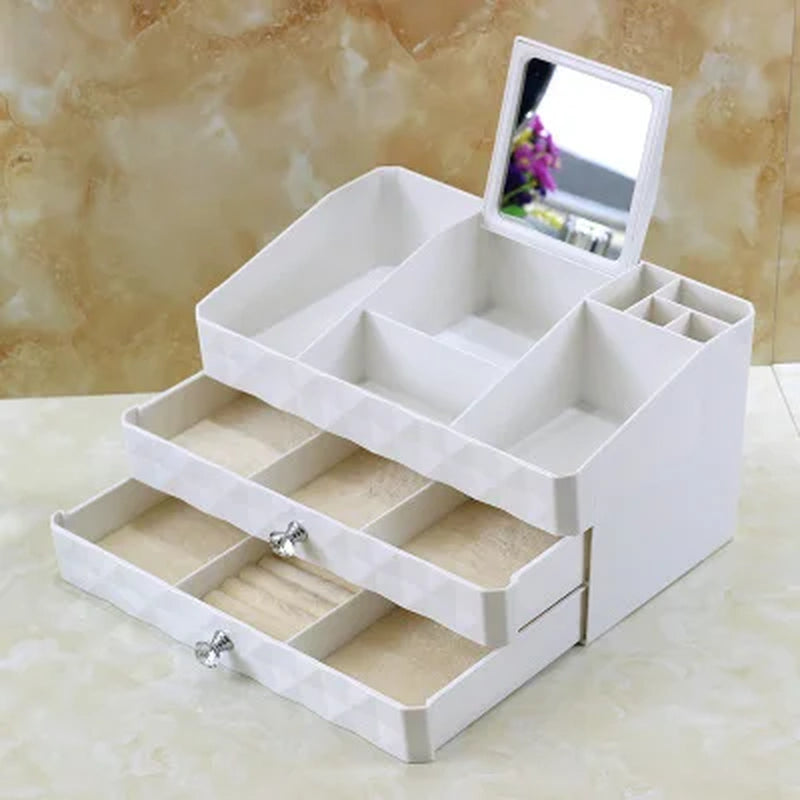 "Sparkle and Organize: Luxurious Multi-Layer Cosmetic Drawer Storage Box for Jewelry, Skin Care, and More!"